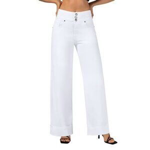 roswear Women's Stretchy Wide Leg Jeans Cuffed Denim Pants Size 16 & 14